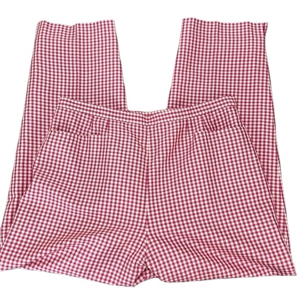 Vtg Talbots Pink Gingham Check Pure Silk Tapered Ankle Pants 14 Pet Pockets - Picture 1 of 15